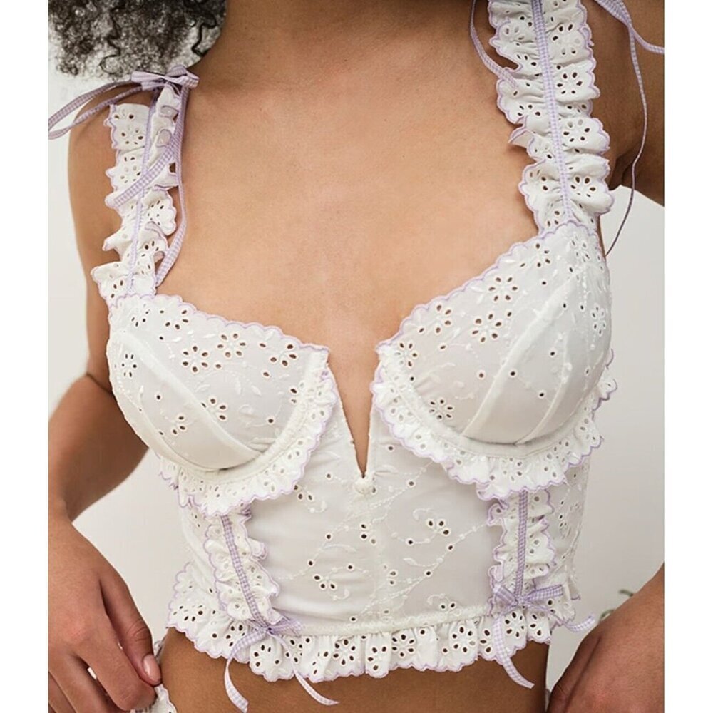 Victoria's Secret For Love And Lemons Swirl Eyelet Bustier 36C Purple Sexy NEW